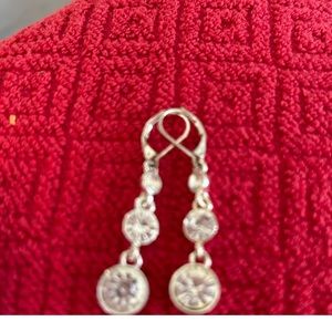 Silver eurowire dangle earrings with rounds of cubic zirconia